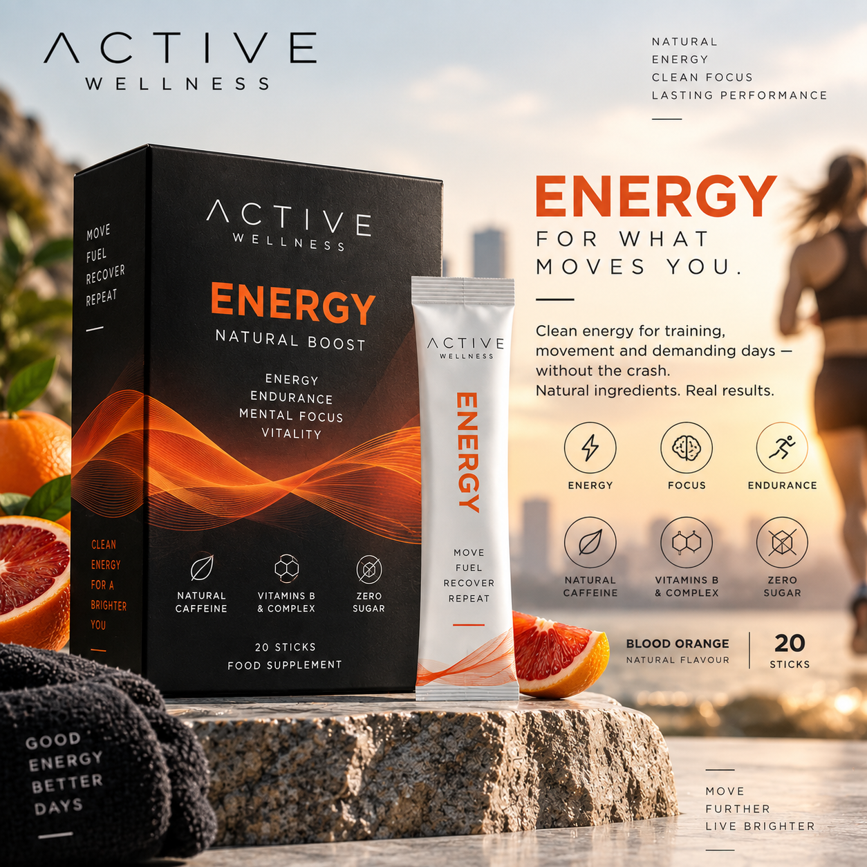 Energy product details and packaging